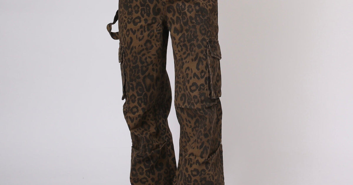 Leopard design straight wide denim pants | Judin