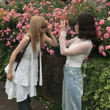 【RiLi】ビーズフラワーネックストラップ モデル：うか/身長：161cm