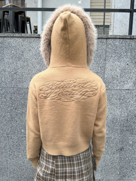 Embroidered fur knit hoodie | Judin