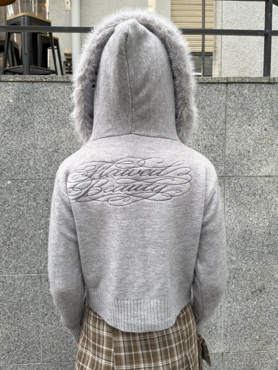 Embroidered fur knit hoodie | Judin