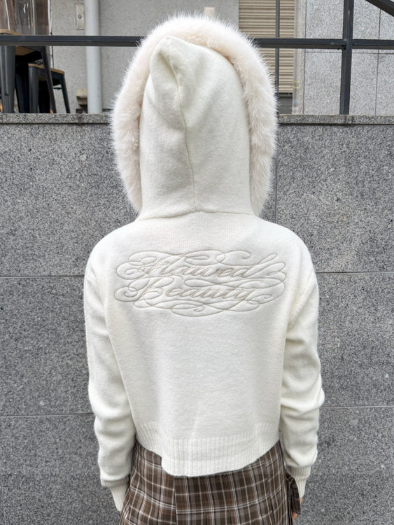 Embroidered fur knit hoodie | Judin