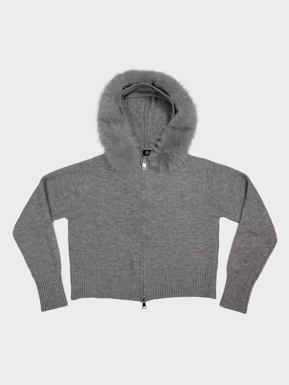 Embroidered fur knit hoodie | Judin