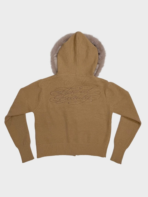 Embroidered fur knit hoodie | Judin