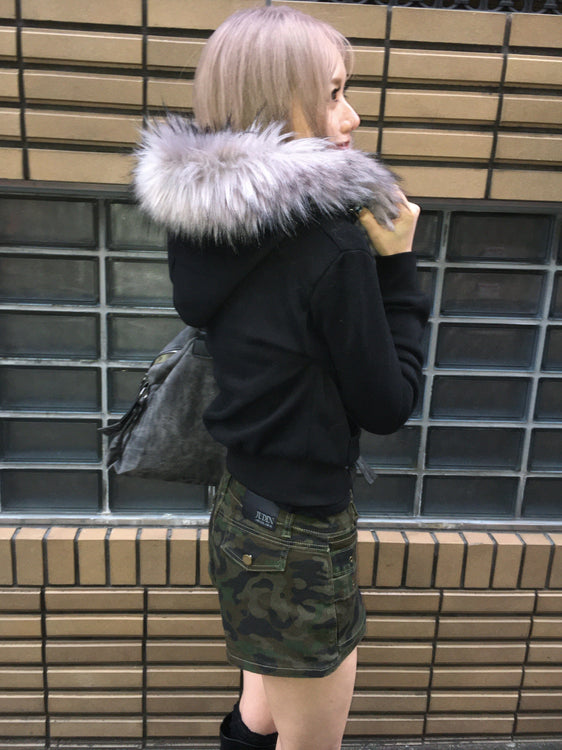 Fur hood knit zip up | Judin