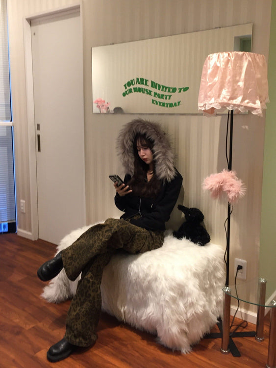 Fur hood knit zip up | Judin