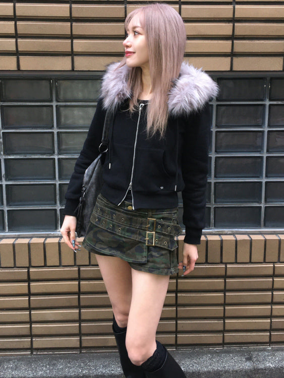 Fur hood knit zip up | Judin