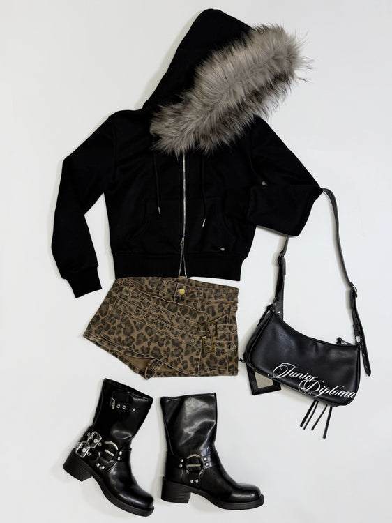 Fur hood knit zip up | Judin