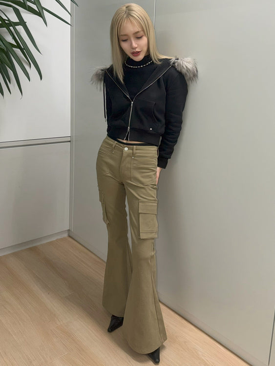 Fur hood knit zip up | Judin