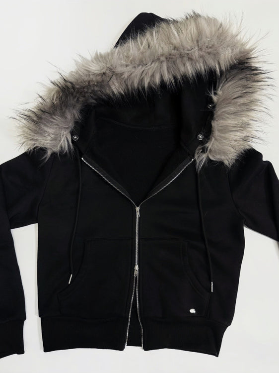 Fur hood knit zip up | Judin