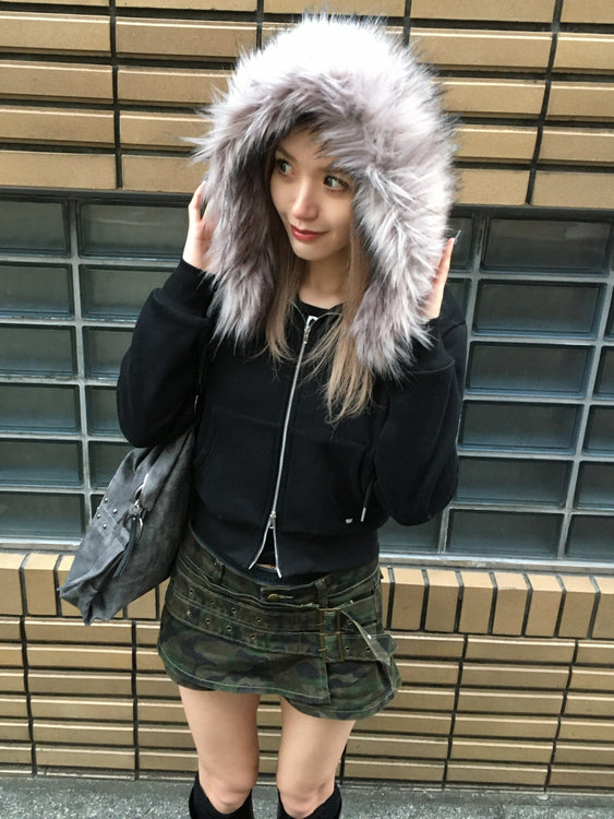 Fur hood knit zip up | Judin