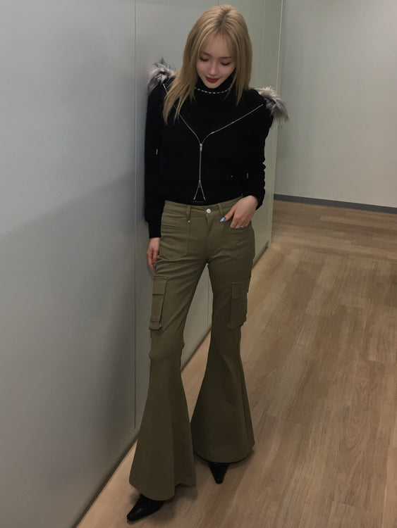 Fur hood knit zip up | Judin