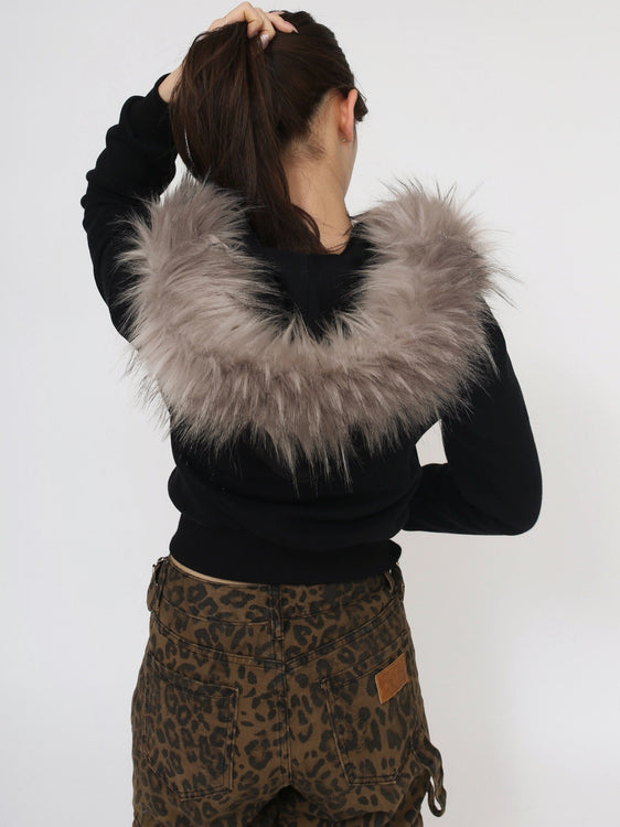 Fur hood knit zip up | Judin