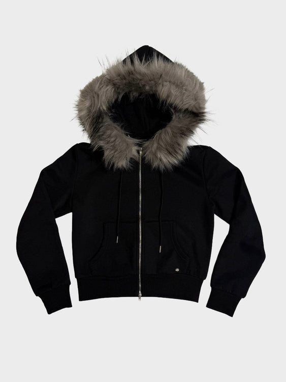 Fur hood knit zip up | Judin