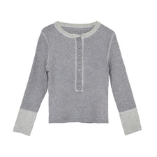 Bicolor half button tops 配色ニットトップス トップス 