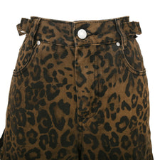Leopard design straight wide denim pants ポケット付きレオパード柄デニム パンツ 