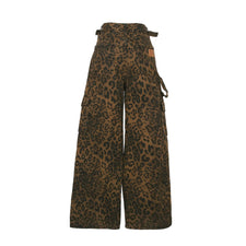 Leopard design straight wide denim pants ポケット付きレオパード柄デニム パンツ 