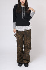 Leopard design straight wide denim pants 161cm/Ssize