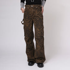 Leopard design straight wide denim pants 161cm/ Ssize