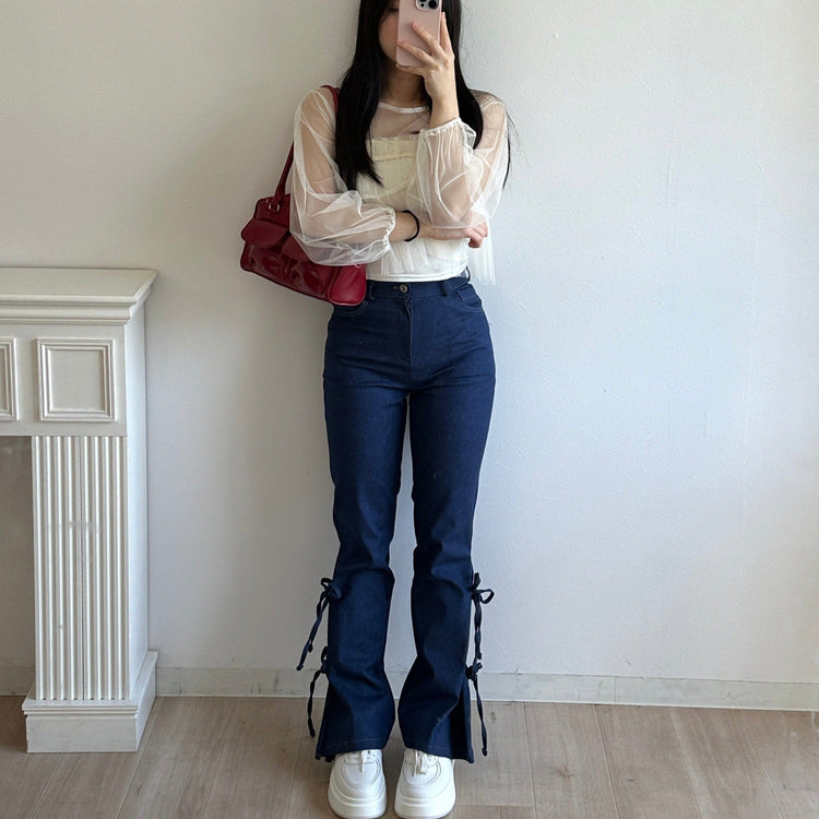 サイドリボンデザインデニム RiLi ブラック RiLi】サイドリボンデザインデニム | Judin