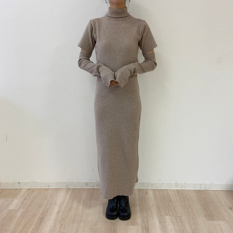 RiLi】アームウォーマー付きハイネックロングワンピース | Judin