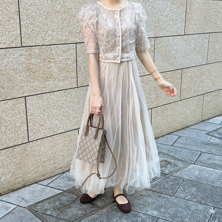 フラワーレースロングドレス 結婚式・同窓会・二次会・ハレの日 | Judin